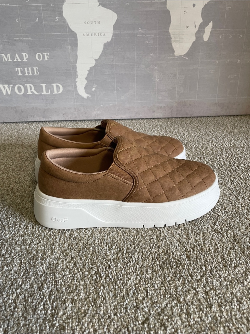 NWOT STQ Casual Quilted Slip-On Quilted Platform Sneakers Tan SZ 8M